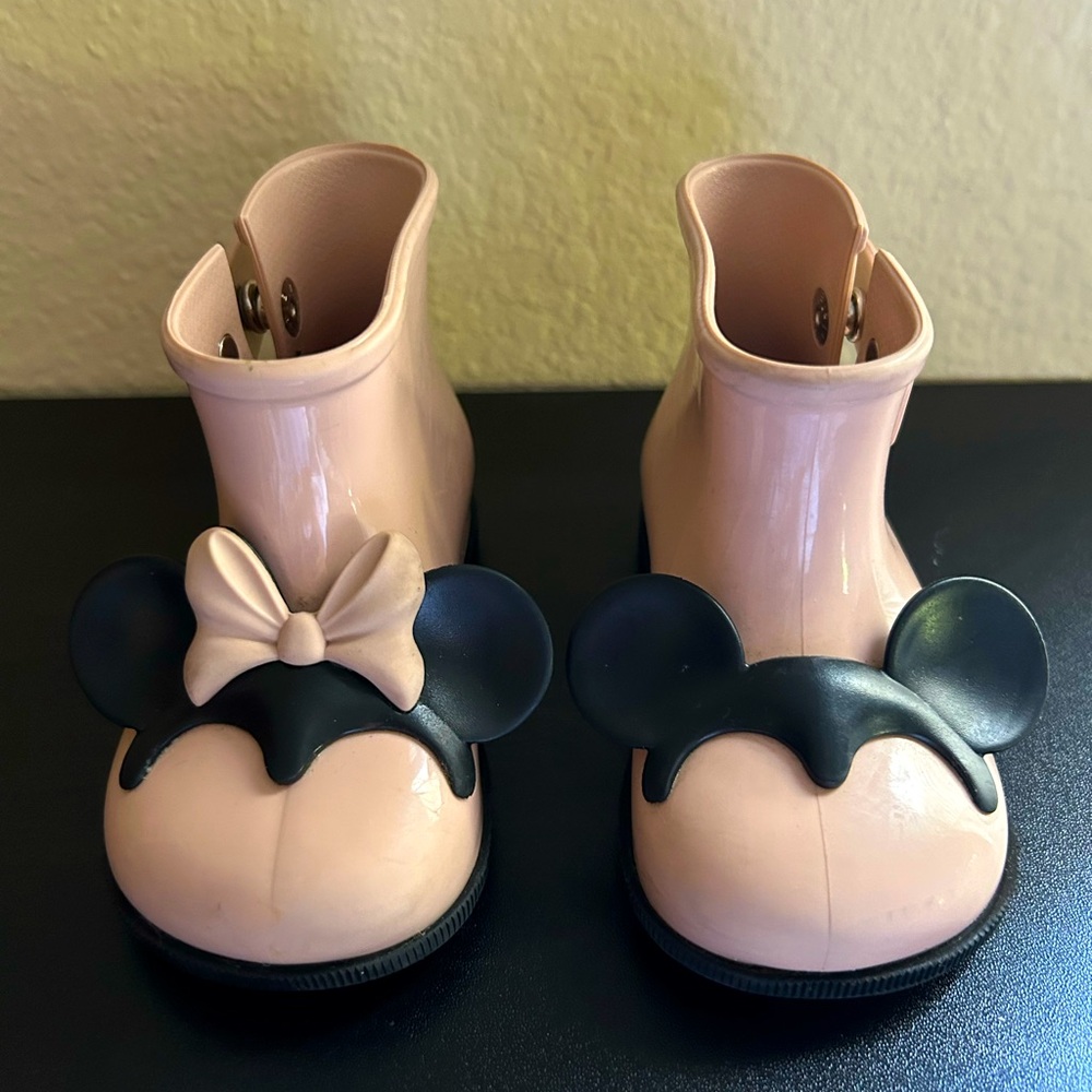 Mini Melissa Sugar Rain Disney Twins Pink & Black Rain Boots toddler size 7